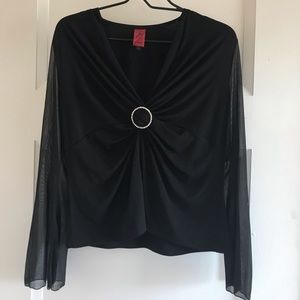 Elegant Black Top with Mesh Sleeves